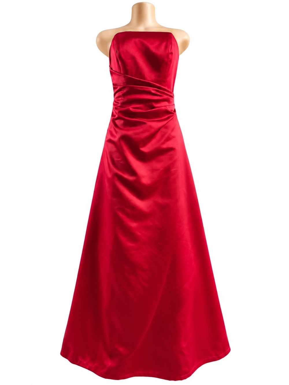 David's Bridal Strapless Red Satin Evening Dress